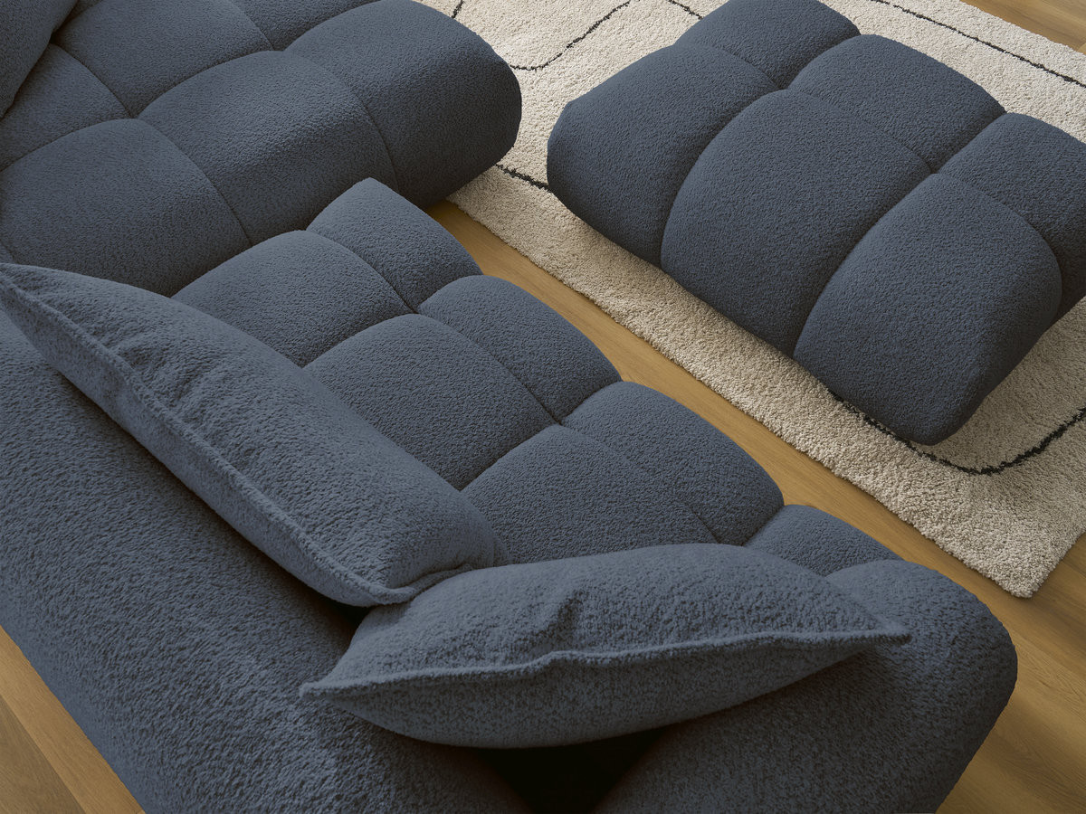 Bobochic Alya Ecksofa mit Pouf Bouclé-Stoff Dunkelblau Ecke rechts