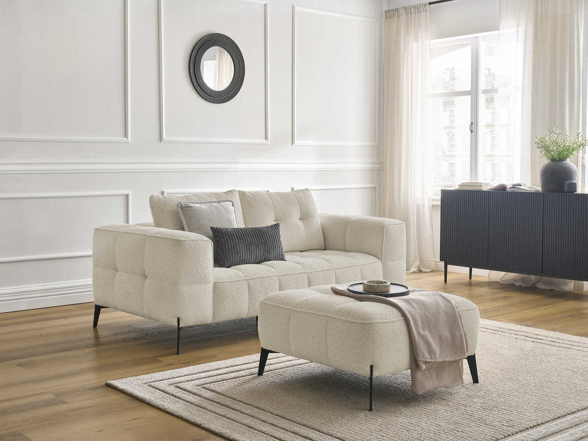 Bobochic Anis Sofa 2-Sitzer mit Pouf Bouclé-Stoff Beige