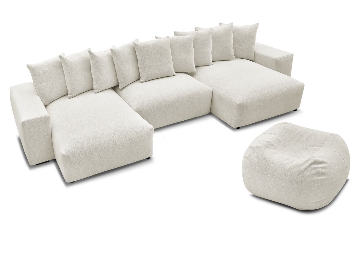 Bobochic Voltaire Wohnlandschaft mit Pouf 420 × 174 cm Melange-Stoff Weiß