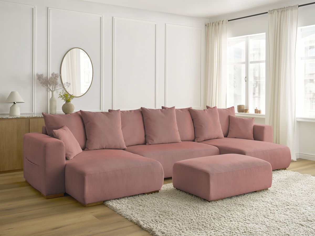 Bobochic Sidonie Wohnlandschaft mit Pouf Cordsamt Rosa