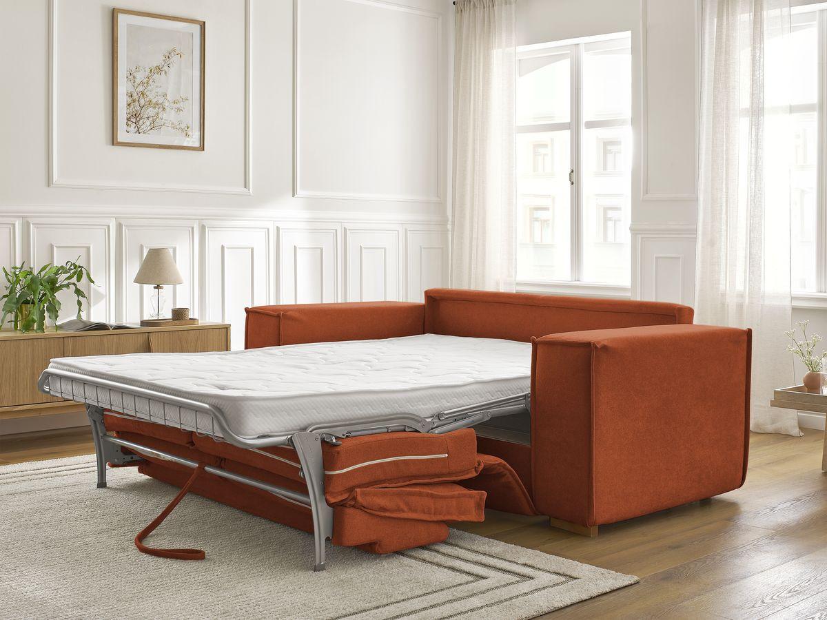 Bobochic Chelsea Schlafsofa 3-Sitzer Strukturstoff Orange, Liegefläche 160 × 200 cm