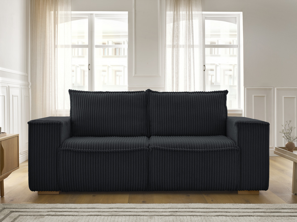 Bobochic Chelsea Schlafsofa 3-Sitzer Cordsamt Schwarz, Liegefläche 160 × 200 cm
