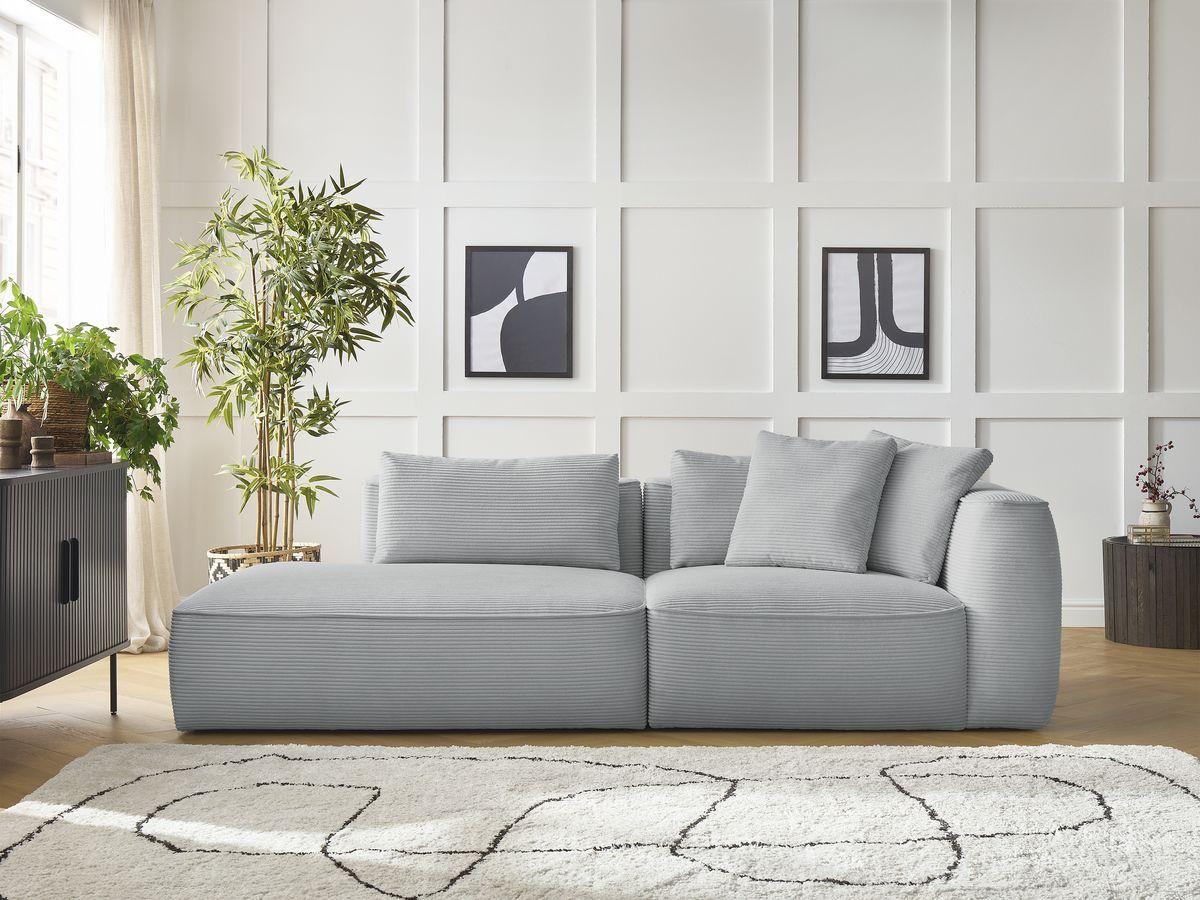 Bobochic Leopold Sofa 3-Sitzer Cordsamt Hellgrau Armlehne rechts