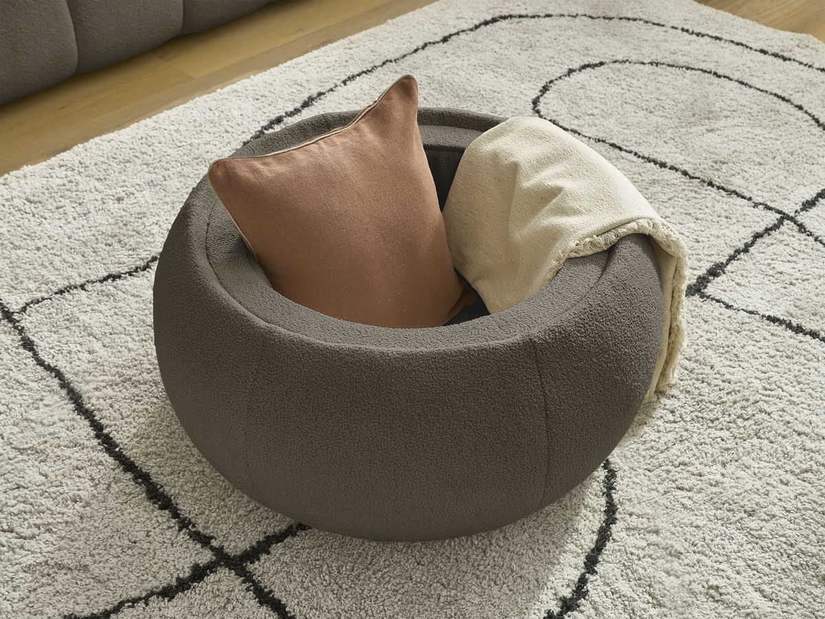 Bobochic Hayden Sofa 2-Sitzer mit Pouf Bouclé-Stoff Braun