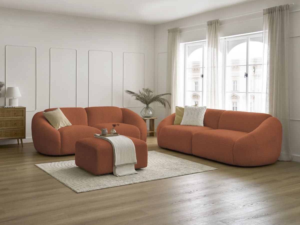 Bobochic Tina Sofa 6-Sitzer mit Pouf Bouclé-Stoff Orange