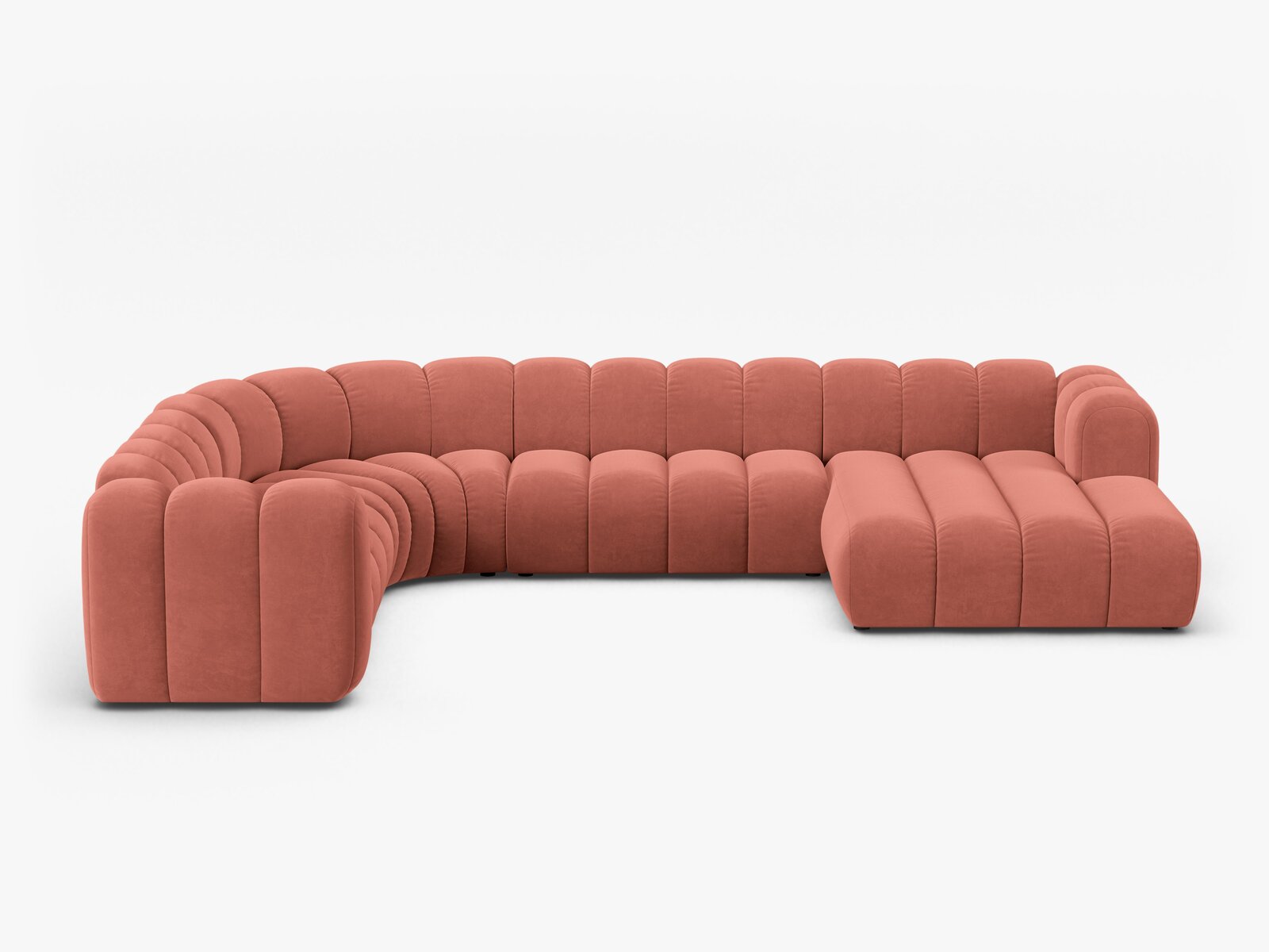 Micadoni Modulares Panorama Ecksofa Lupine 6-Sitzer Links Samt Salvador Koralle