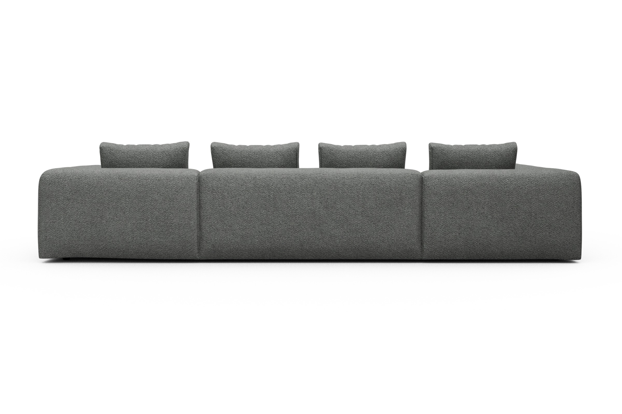 Wohnlandschaft Fred Relax-Ecke links mit 2-Sitzer und Chaiselongue rechts Boucle Vanora 868-Warm-Grey