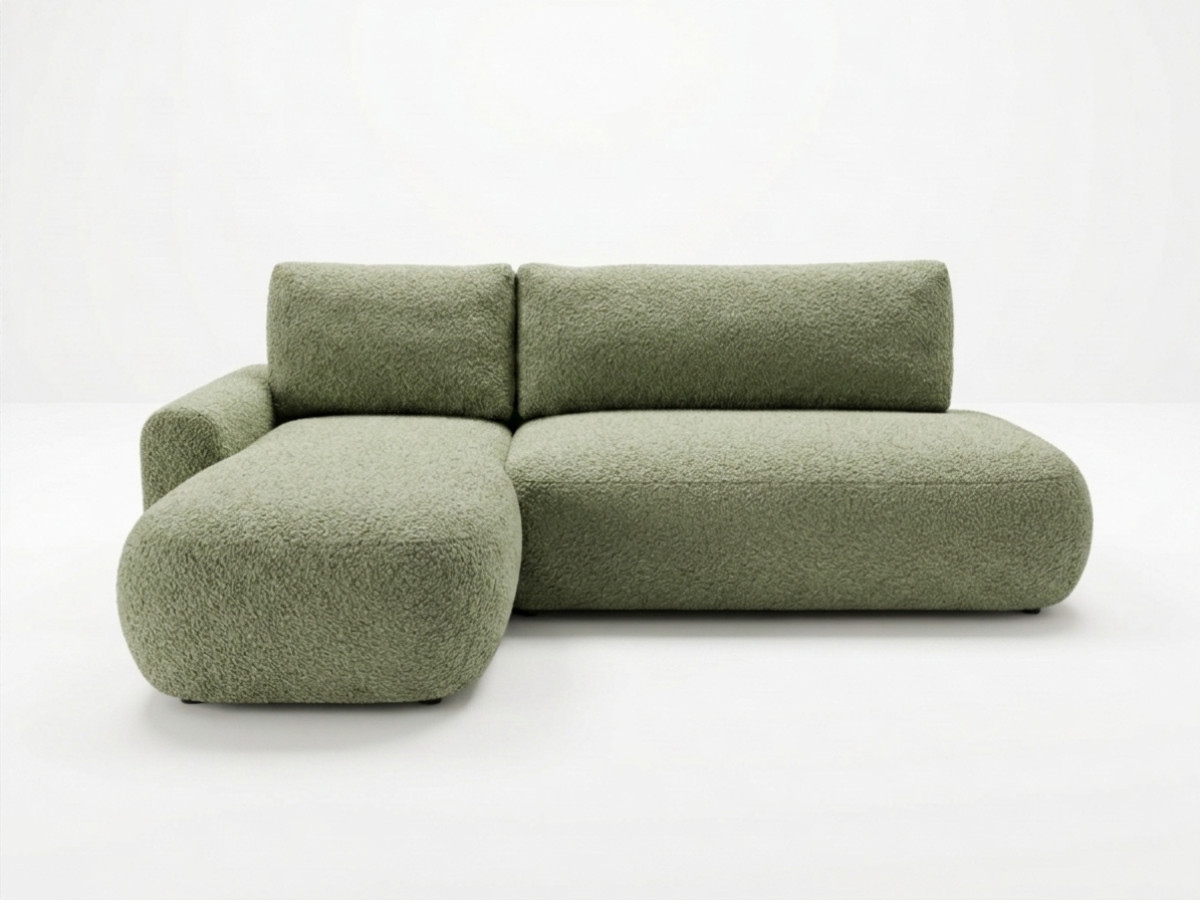 Bobochic Tango Ecksofa mit Schlaffunktion und Bettkasten Bouclé-Stoff Grün Ecke links