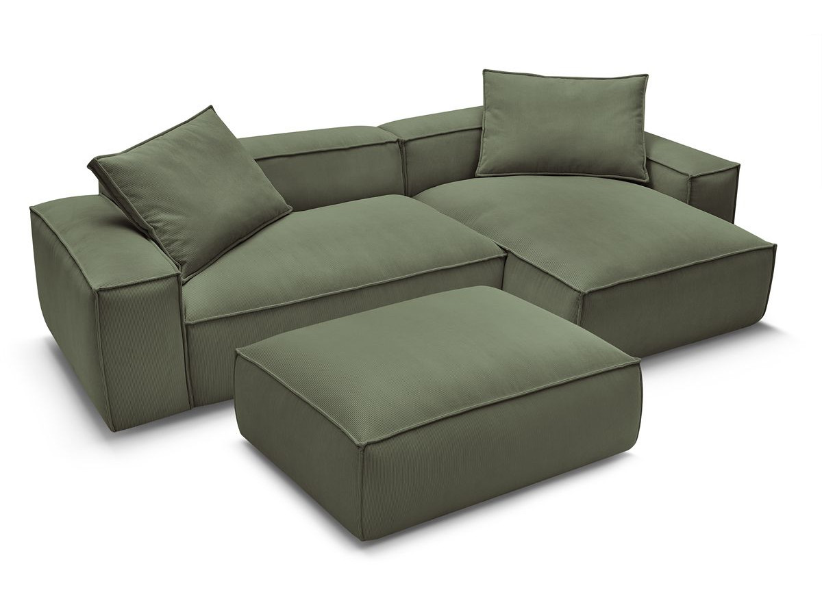 Bobochic Boheme Ecksofa mit Pouf Cordsamt Grün