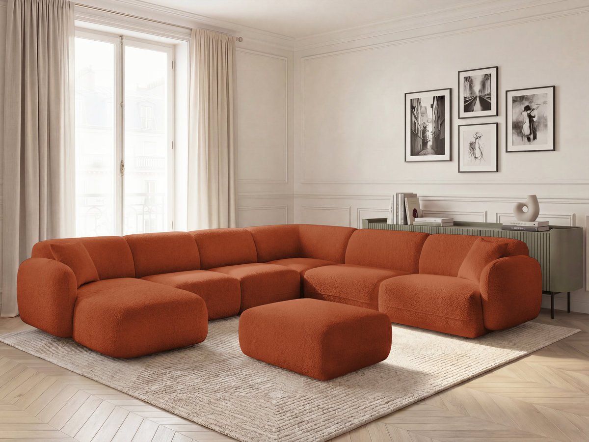 Bobochic Anda Wohnlandschaft mit Pouf 373 × 289 cm Chenille Orange Ecke rechts