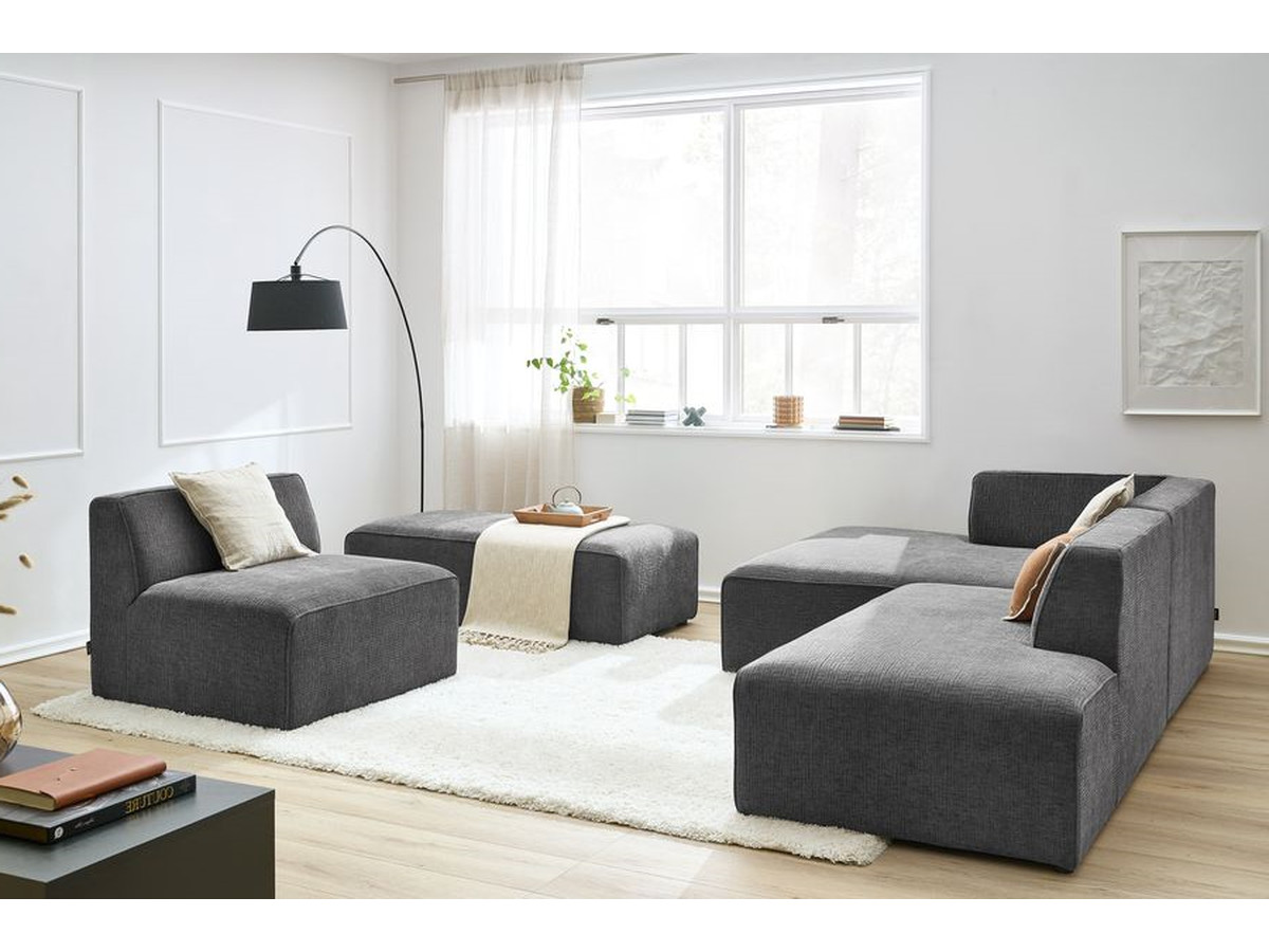 Bobochic Megeve Ecksofa mit Pouf Strukturstoff Dunkelgrau Ecke links
