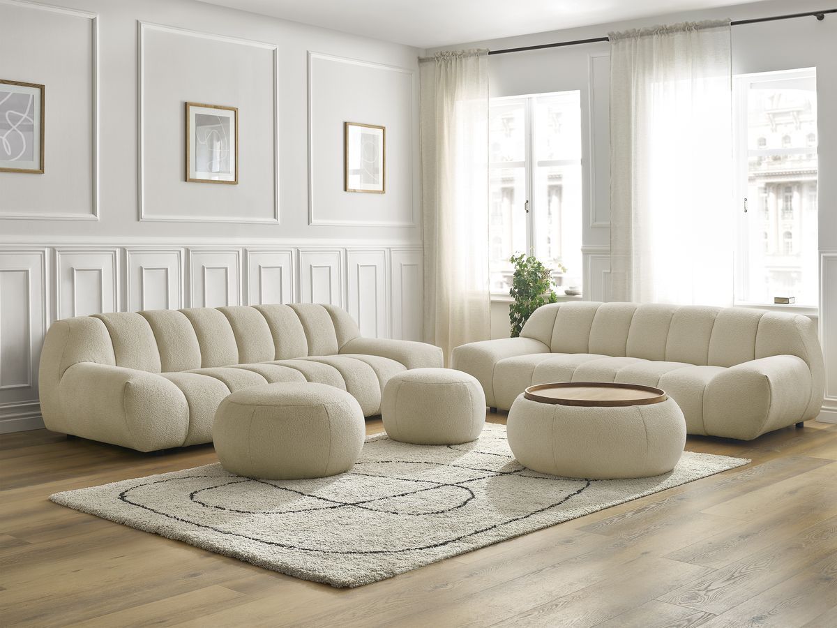 Bobochic Hayden Sofa 7-Sitzer mit Pouf Bouclé-Stoff Beige