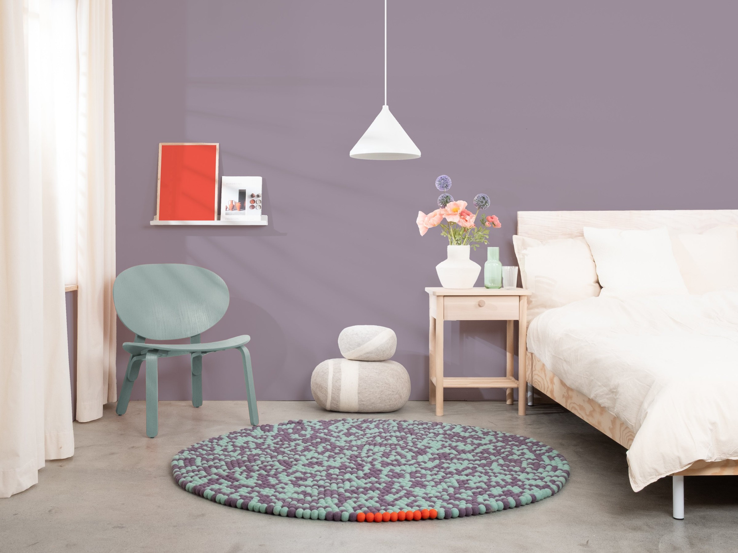 myfelt Aether Filzkugelteppich Grün rund Ø 50 cm