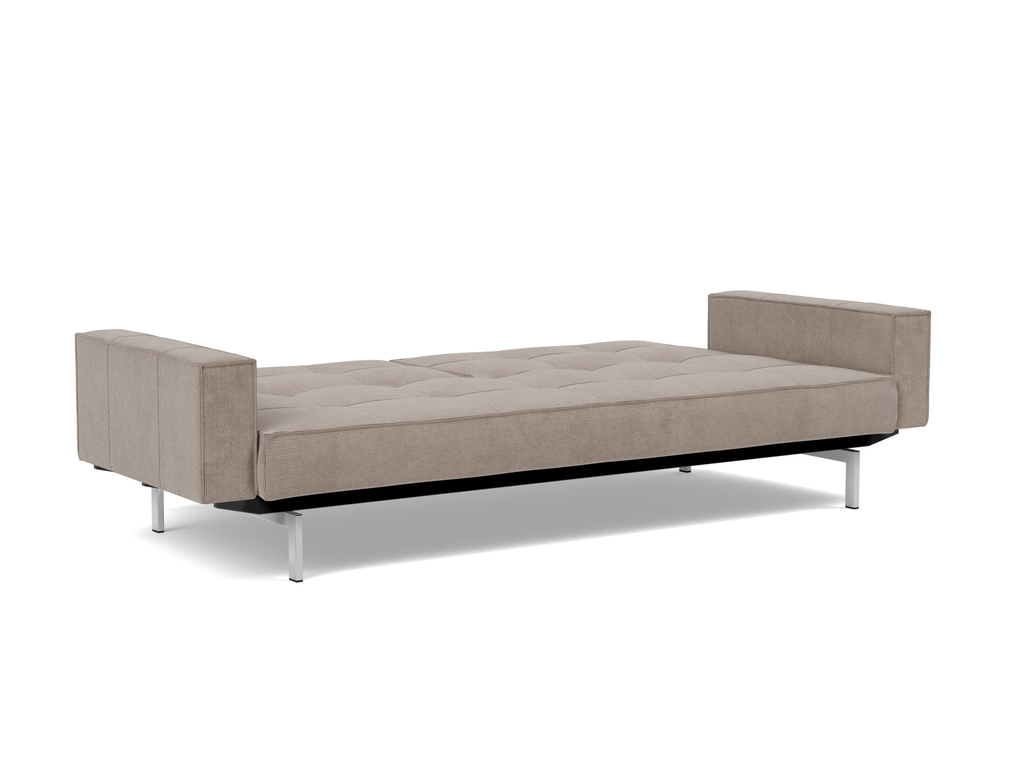 Schlafsofa Splitback mit Armlehnen Kord Cordufine 318-Beige Beine Chrom