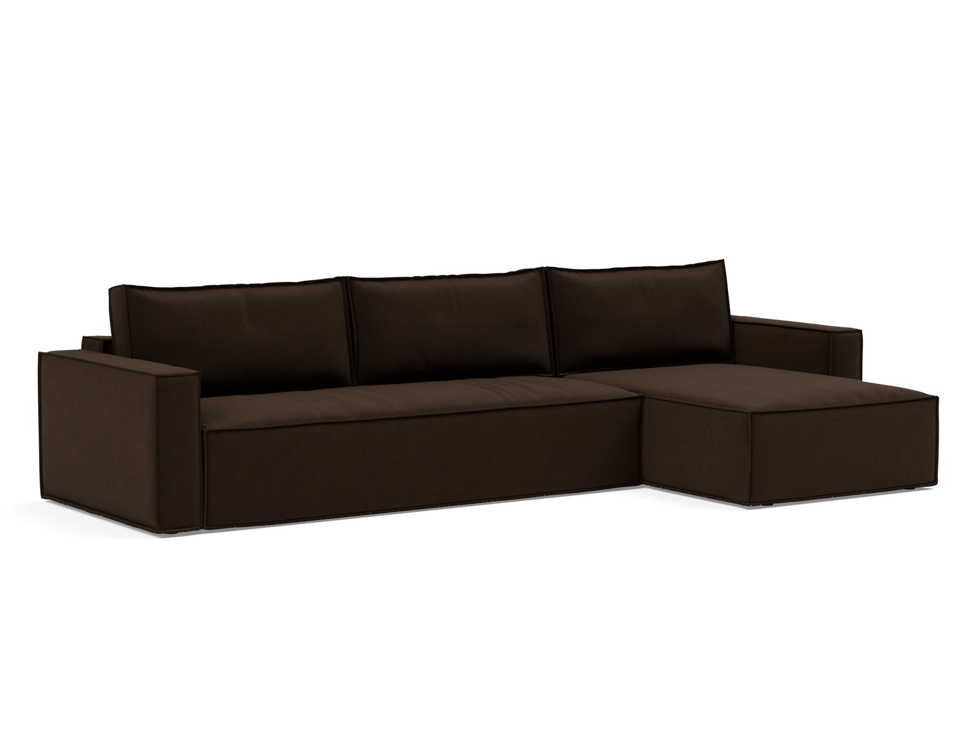 Schlafsofa Newilla mit Chaiselongue Strukturierter Stoff Taura 358-Chocco