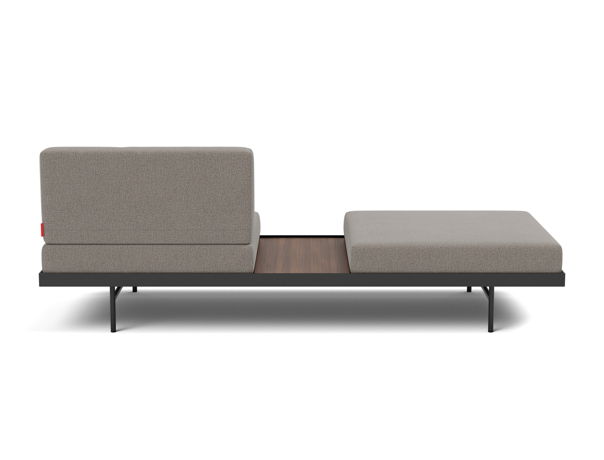 Tagesbett Puri Flachgewebe Mixed Dance 521-Grey Beine mit Nussbaumtisch