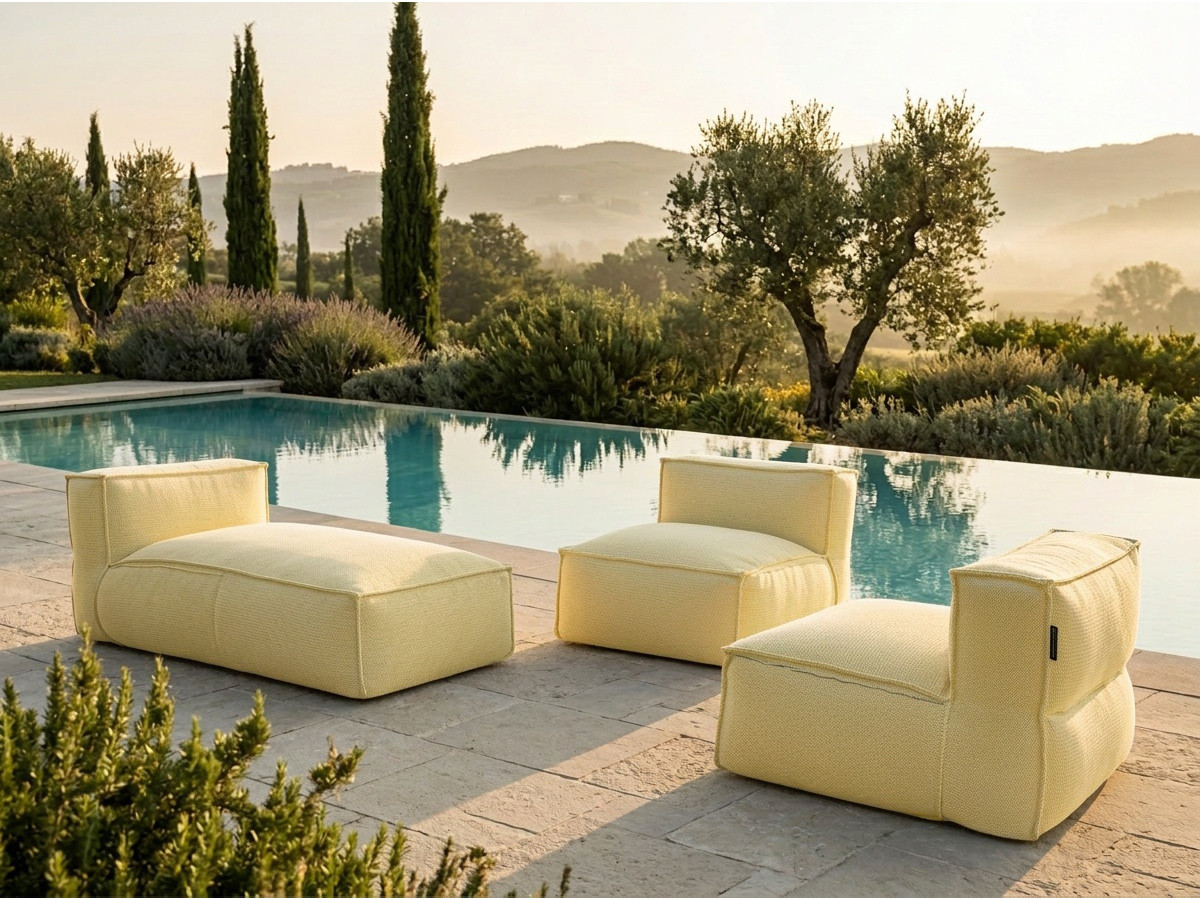 Bobochic Biarritz Gartensofa 3-Sitzer Melange-Stoff Gelb
