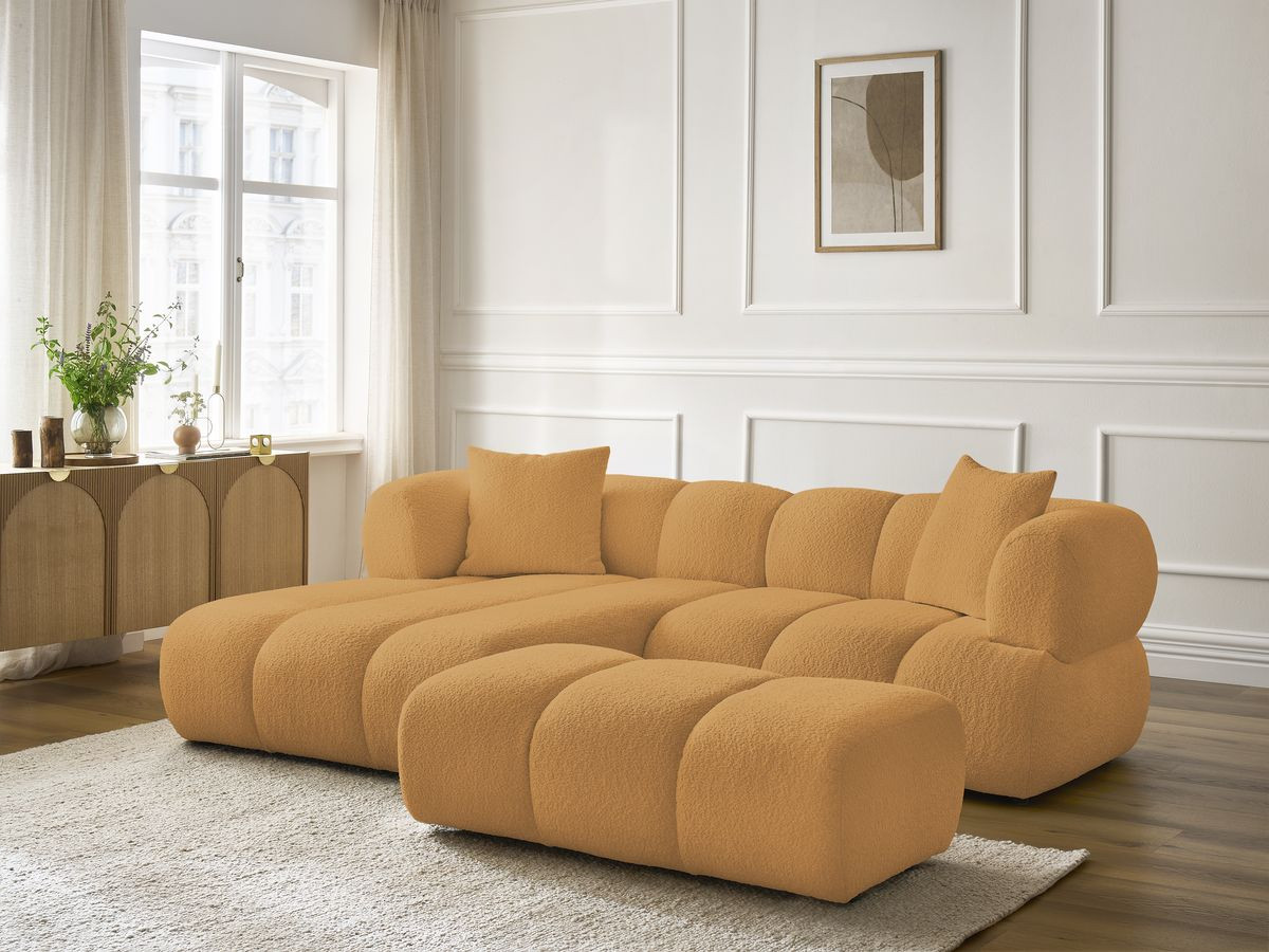 Bobochic Pamira Ecksofa mit Pouf Bouclé-Stoff Gelb Ecke links