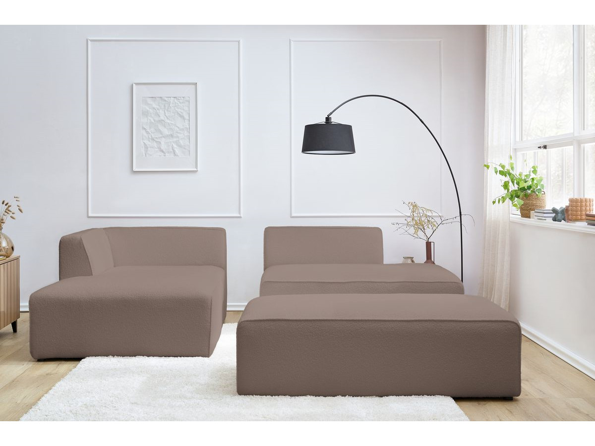 Bobochic Megeve Ecksofa mit Schlaffunktion und Pouf Bouclé-Stoff Braun Ecke links