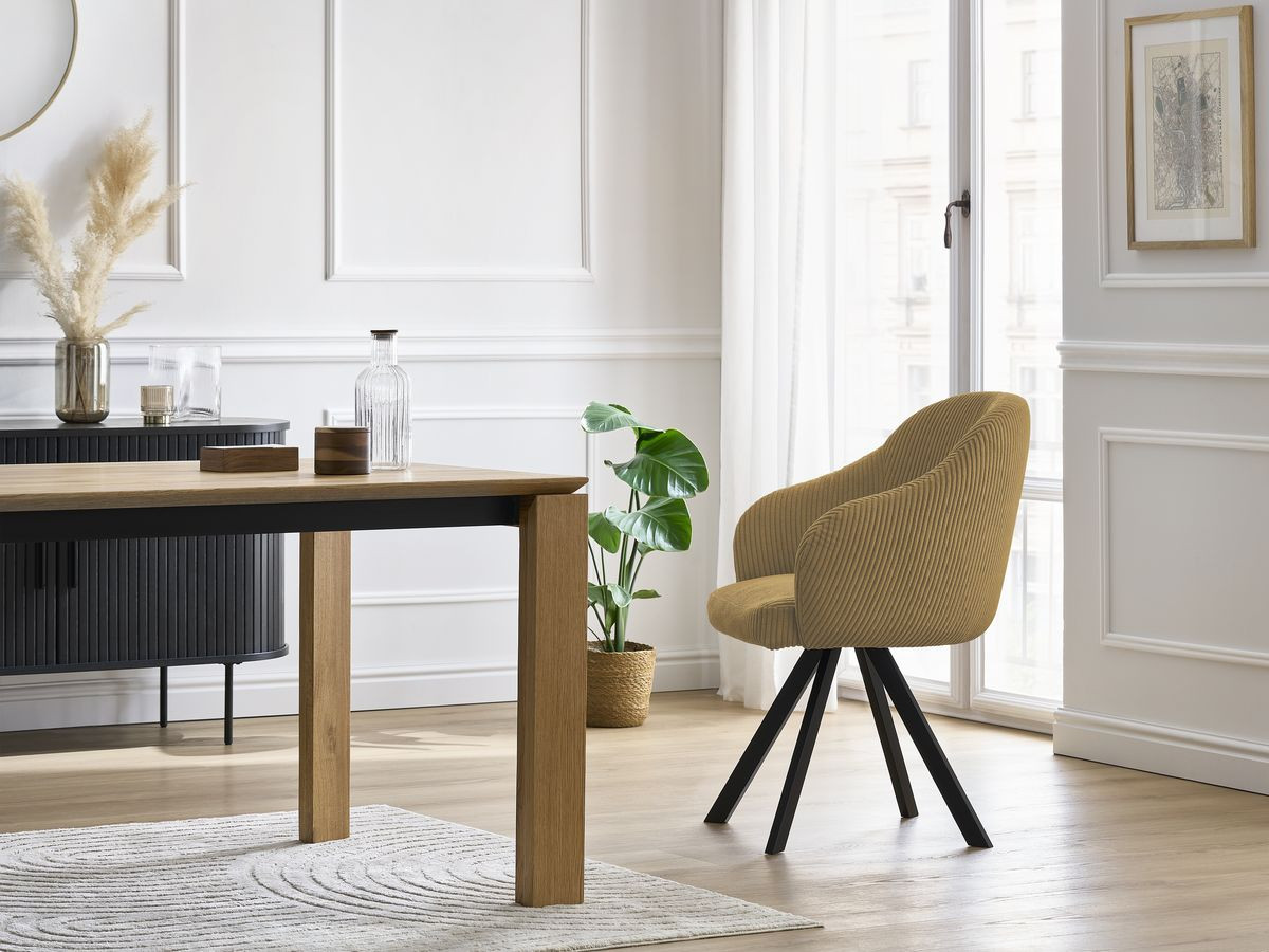 Bobochic Sophie Esszimmerstuhl 2er-Set mit Sternfuß Cordsamt Gelb