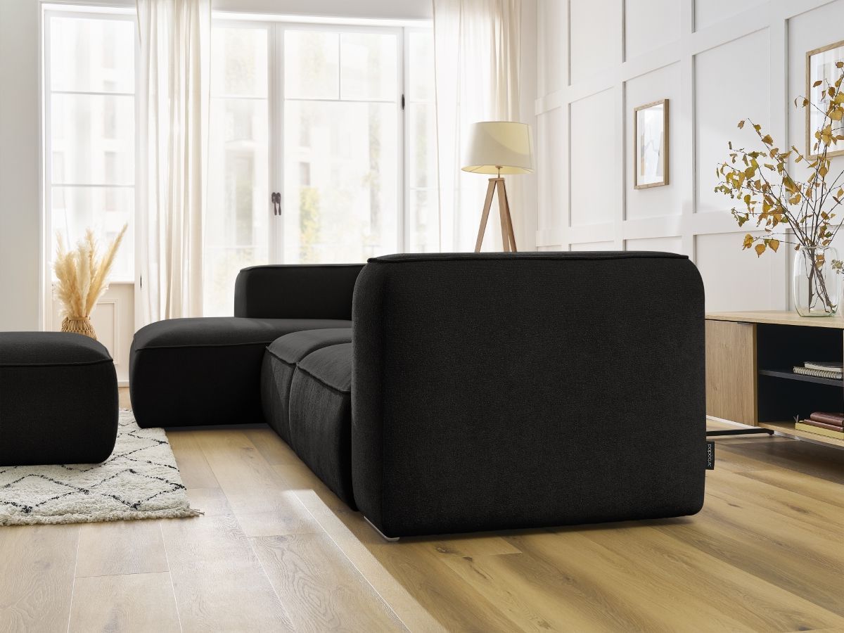 Bobochic Zephyr Ecksofa mit Pouf 349 × 165 cm Strukturstoff Schwarz Ecke links