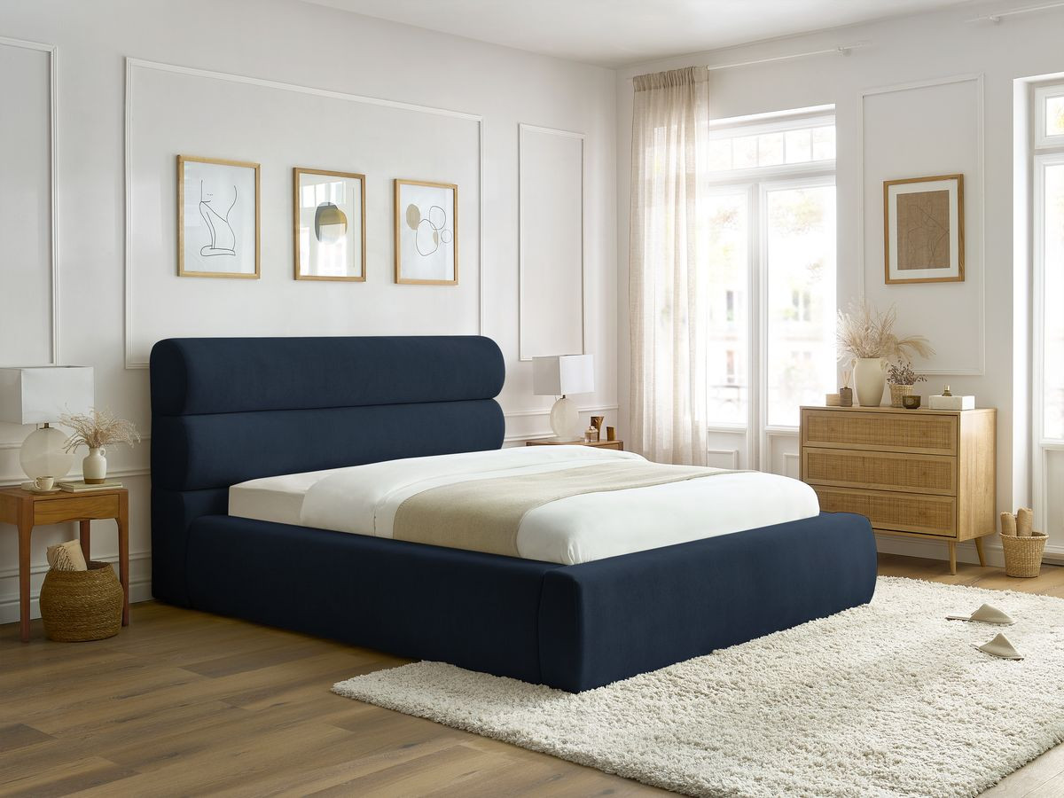 Bobochic Jagna Polsterbett mit Bettkasten Stoff Dunkelblau, Liegefläche 180 × 200 cm