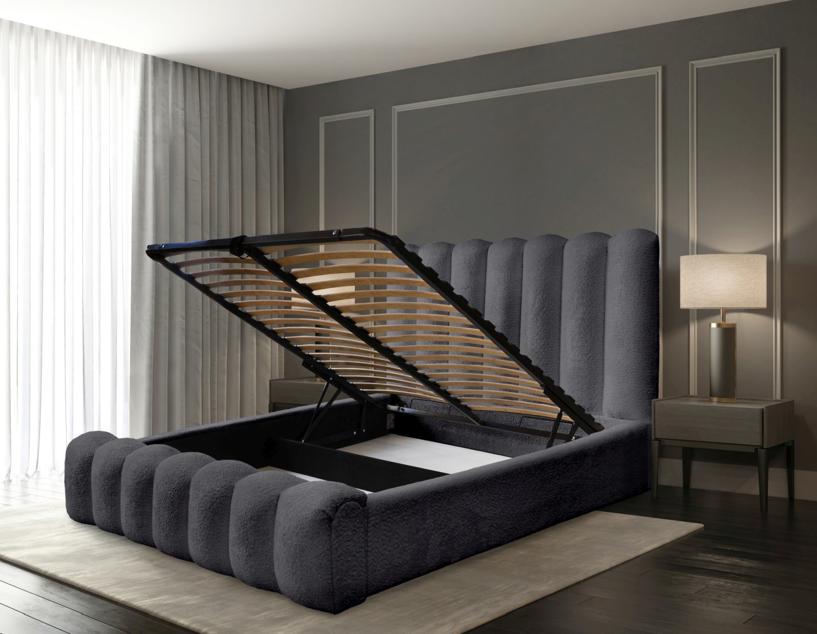 Polsterbett Laro Boucle 180x200 mit Metallrahmen Euphoria 21 Black
