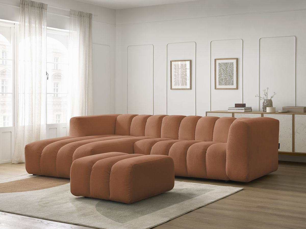 Bobochic Talia Ecksofa mit Pouf Melange-Stoff Orange Ecke links