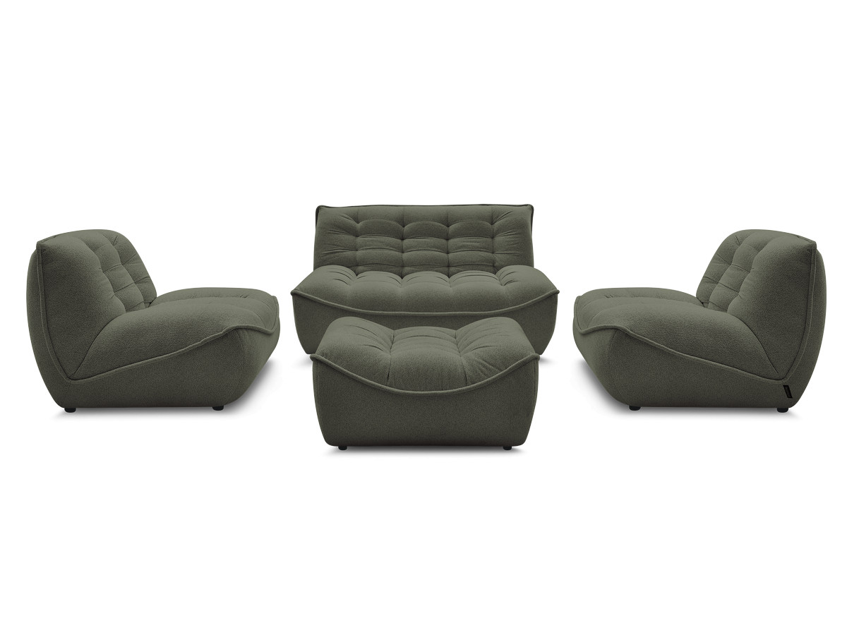 Bobochic Serena Sofa 4-Sitzer mit Pouf Melange-Stoff Grün