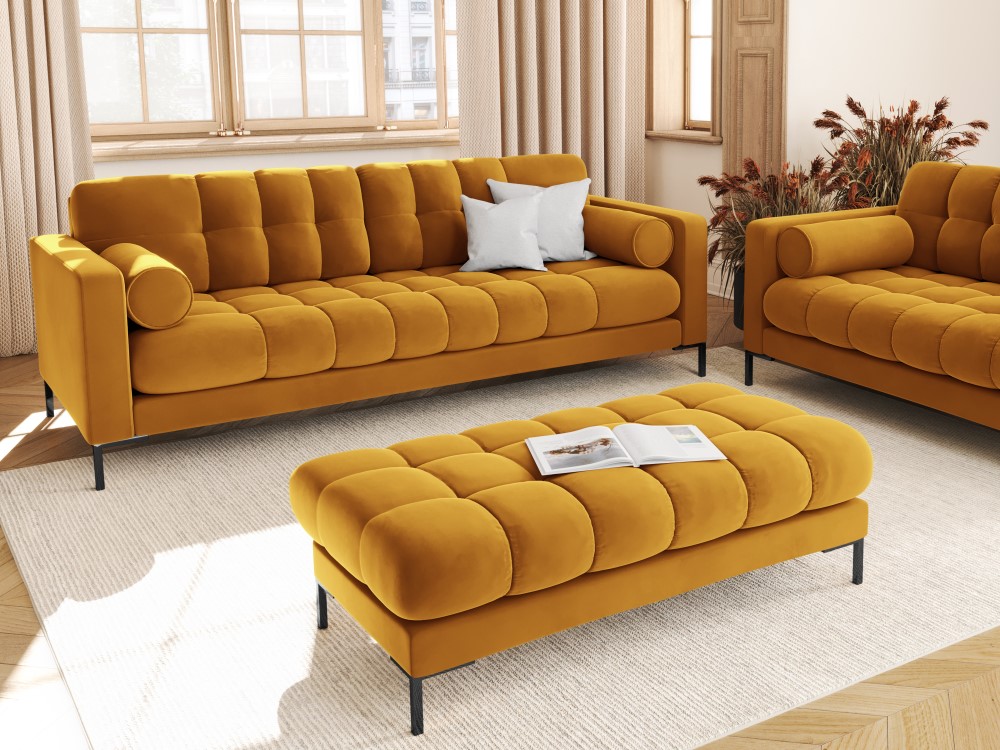 Cosmopolitan Design Sofa Bali 3-Sitzer Samt Bluvel Gelb Beine Schwarzes Metall