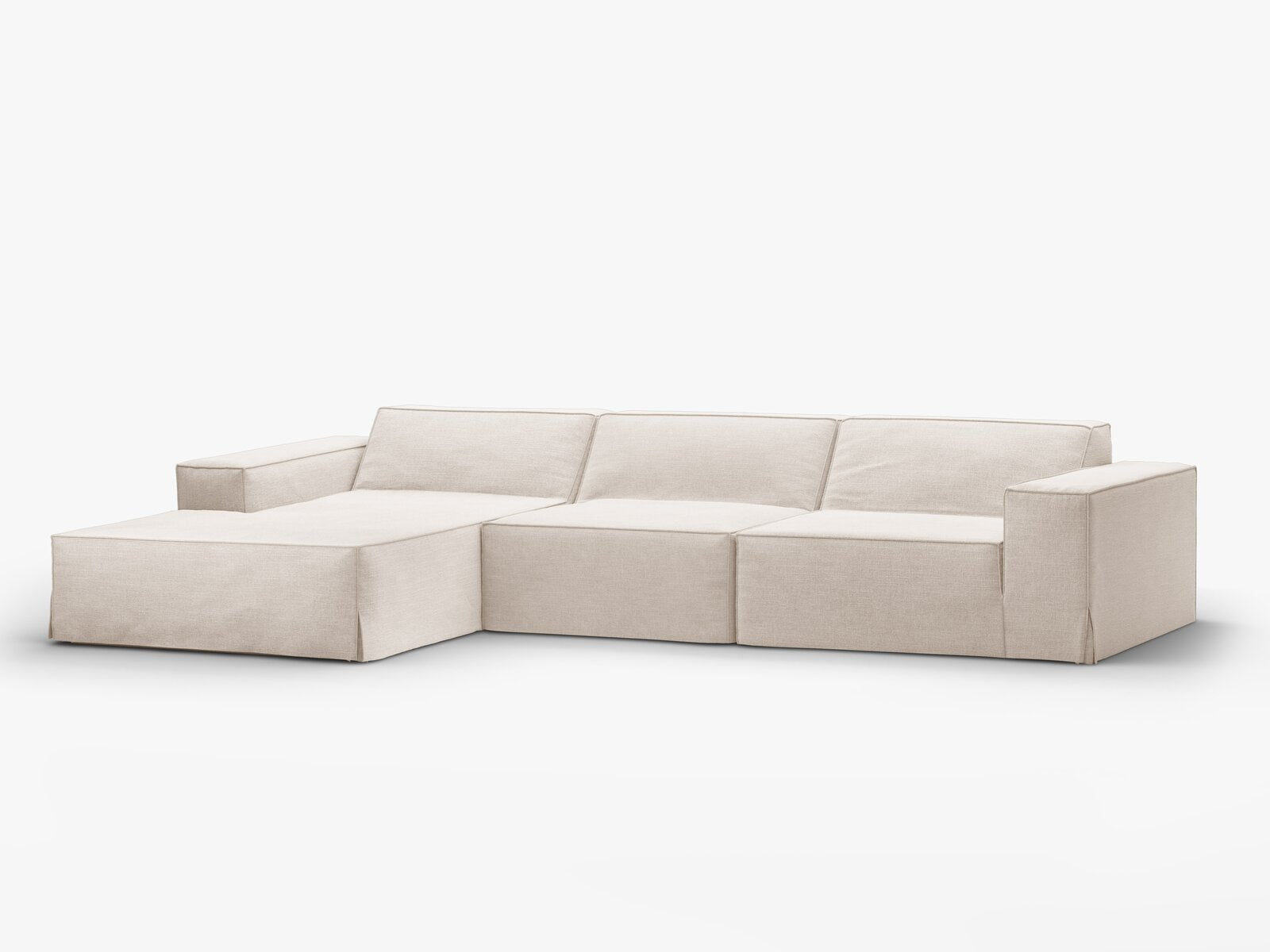 Micadoni Ecksofa Jodie 4-Sitzer Links Strukturierter Stoff Lins Beige