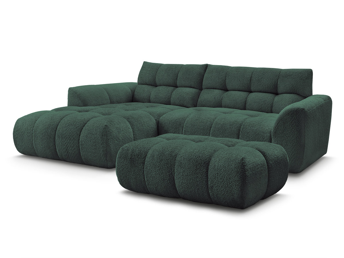 Bobochic Jaya Ecksofa mit Pouf Chenille Dunkelgrün Ecke links