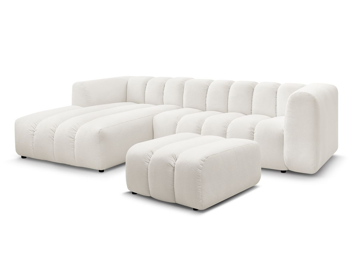 Bobochic Talia Ecksofa mit Pouf Melange-Stoff Weiß Ecke links