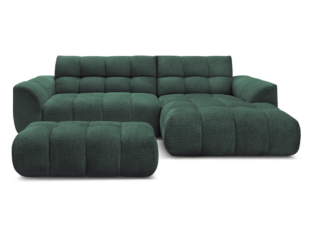 Bobochic Jaya Ecksofa mit Pouf Chenille Dunkelgrün Ecke rechts