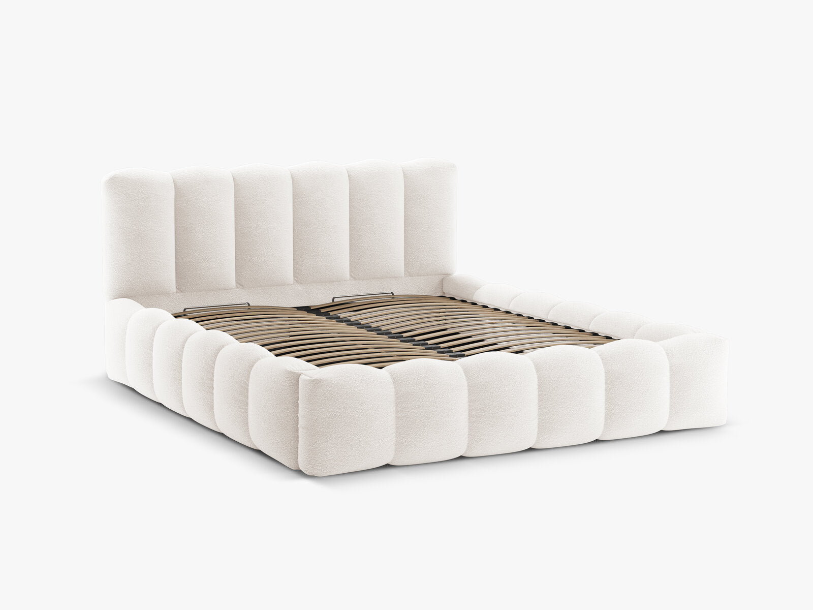 Micadoni Stauraumbett mit Kopfteil Lupine Boucle Baloo Weiß