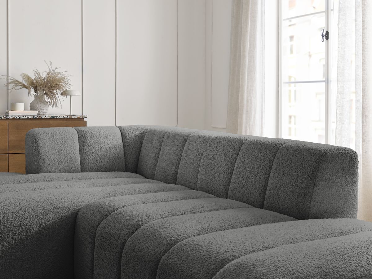 Bobochic Annecy Ecksofa Bouclé-Stoff Dunkelgrau Ecke links