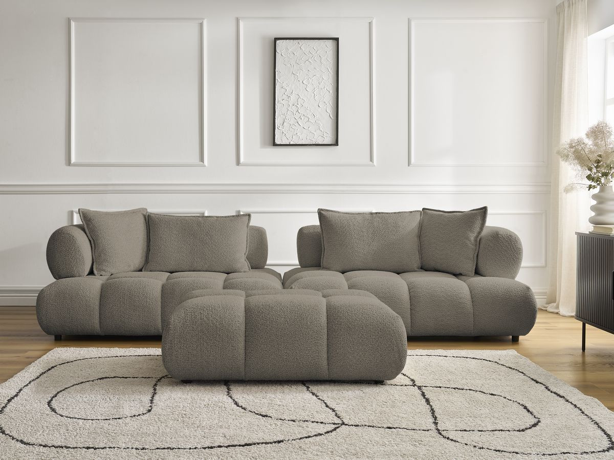 Bobochic Alya Sofa 4-Sitzer mit Pouf Bouclé-Stoff Taupe