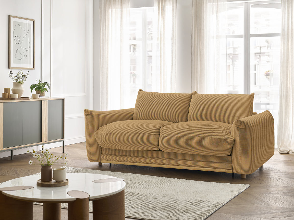 Bobochic Ernest Schlafsofa 3-Sitzer, Liegefläche 140 / 160 × 190 cm Cordsamt Gelb, Liegefläche 140 × 190 cm