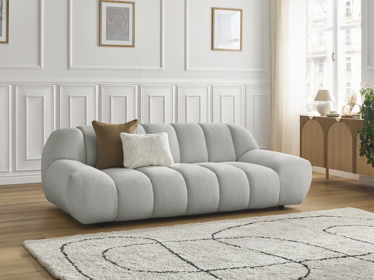 Bobochic Hayden Sofa 2-Sitzer Bouclé-Stoff Hellgrau