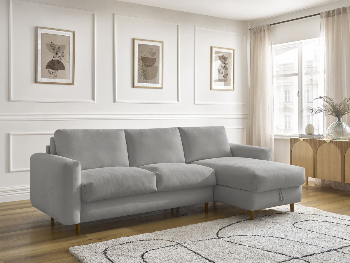 Bobochic Cocoone Ecksofa mit Schlaffunktion und Bettkasten Stoff Dunkelgrau, Liegefläche 160 × 200 cm