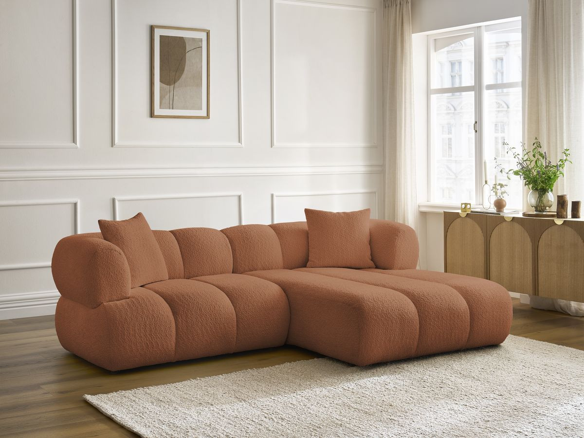 Bobochic Pamira Ecksofa Bouclé-Stoff Orange Ecke rechts