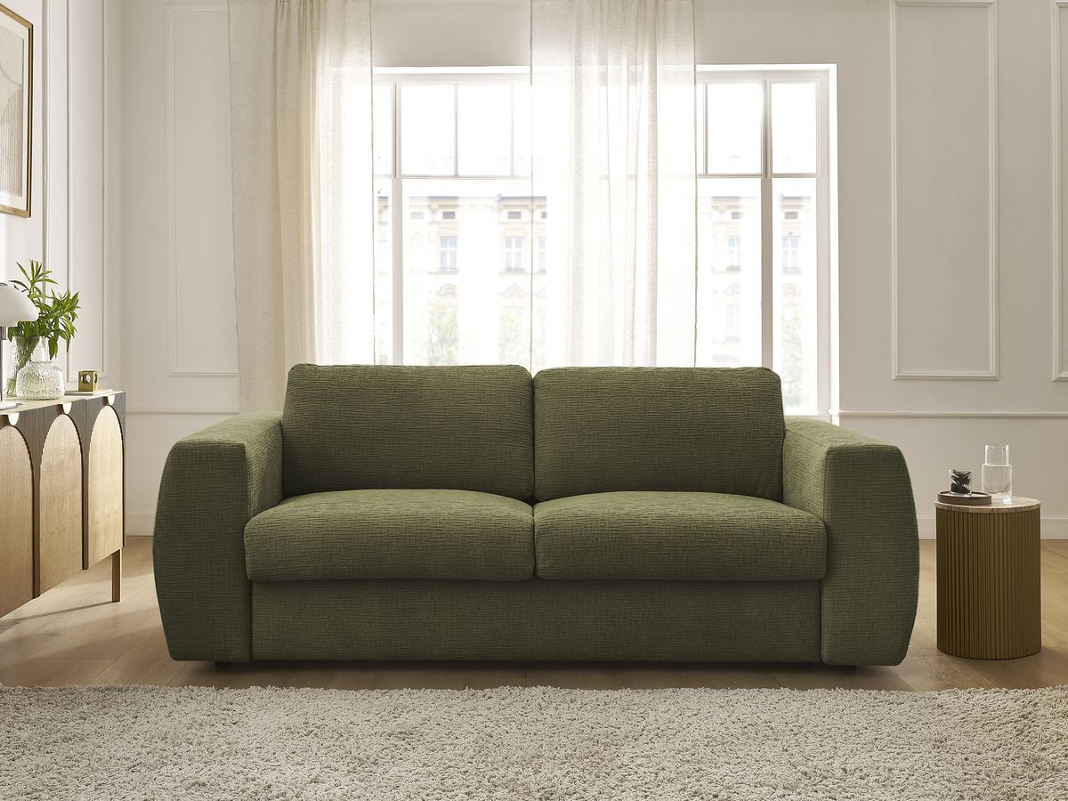 Bobochic Hugo Schlafsofa 3-Sitzer Strukturstoff Grün, Liegefläche 160 × 190 cm