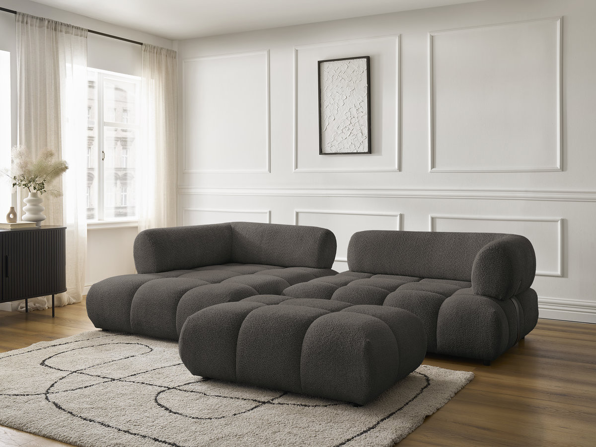 Bobochic Alya Ecksofa mit Pouf Bouclé-Stoff Braun Ecke links
