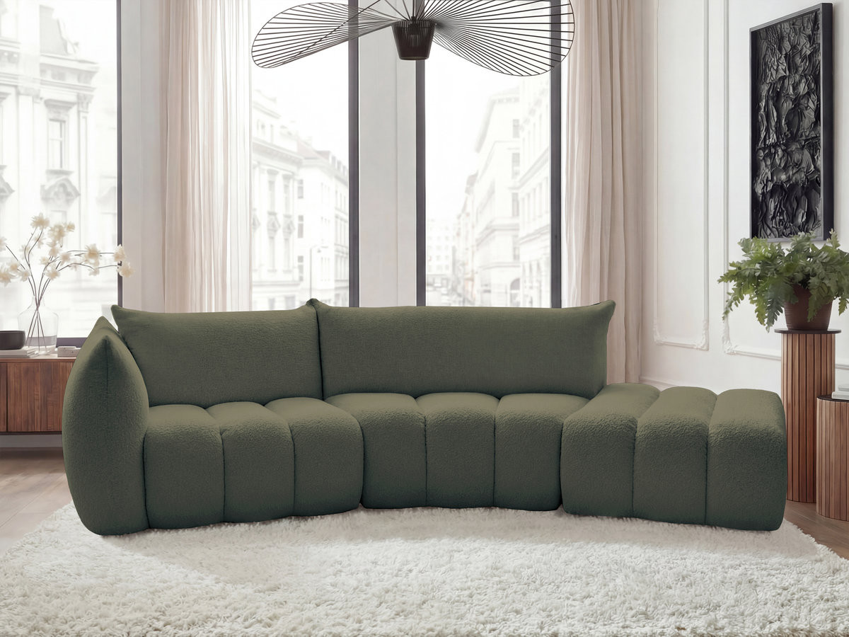 Bobochic Azra Ecksofa 325 × 112 cm Bouclé-Stoff Grün Ecke links