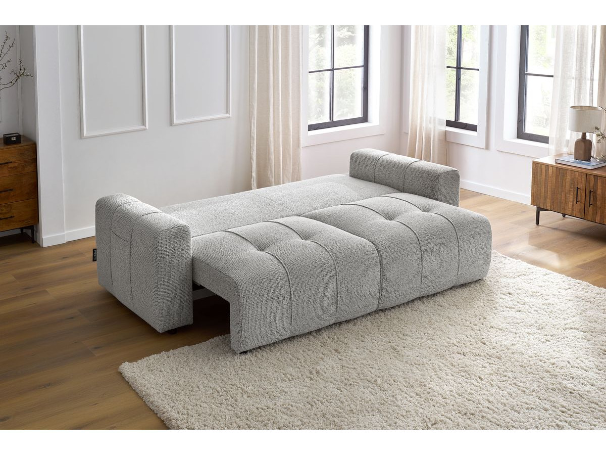 Bobochic Arsene Schlafsofa 3-Sitzer mit Bettkasten Melange-Stoff Hellgrau