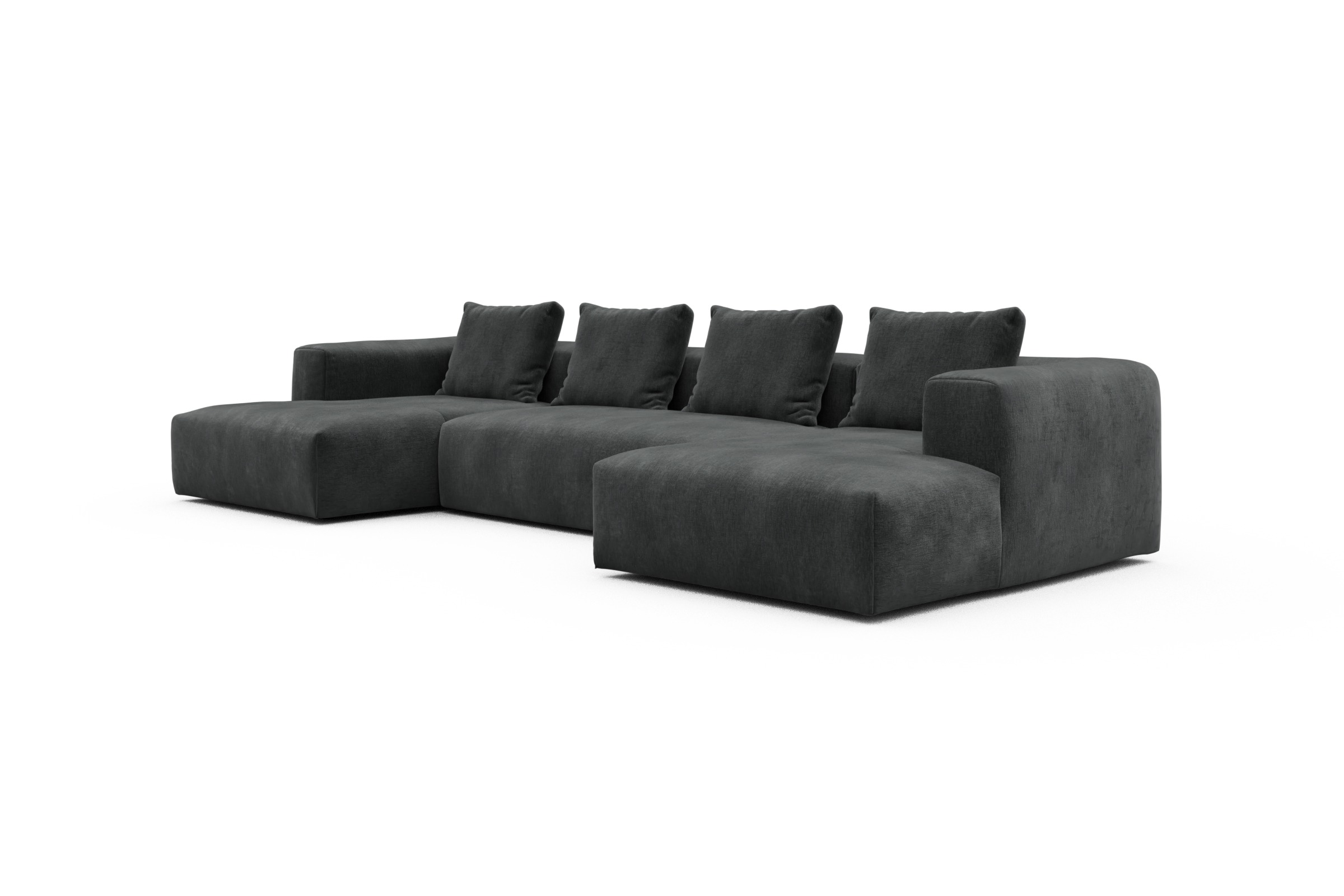 Wohnlandschaft Fred mit 2-Sitzer und Chaiselongue beidseitig Smooth-Deep-Warm-Grey
