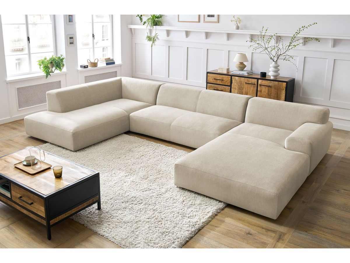 Bobochic Lavena Wohnlandschaft 399 × 220 cm Samt Beige Ecke rechts
