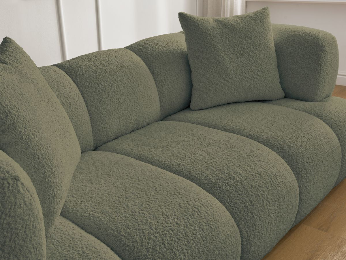 Bobochic Pamira Sofa 2-Sitzer mit Pouf Bouclé-Stoff Grün