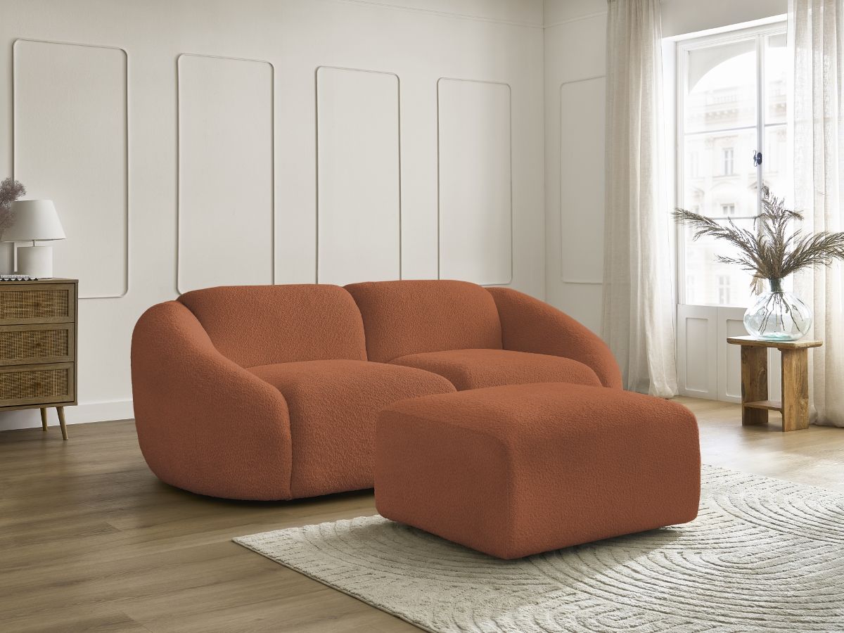 Bobochic Tina Sofa 3-Sitzer mit Pouf Bouclé-Stoff Orange