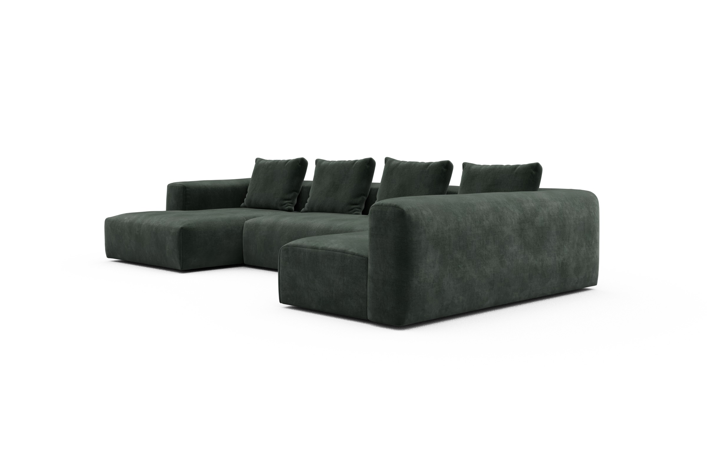 Wohnlandschaft Fred Chaiselongue links mit 2-Sitzer und lange Armlehne rechts Smooth-Laurel-Green